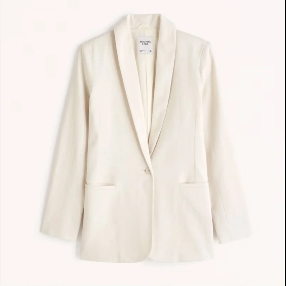 Abercrombie & Fitch Linen-Blend Shawl Cream Collar Blazer size medium chic - Picture 4 of 11